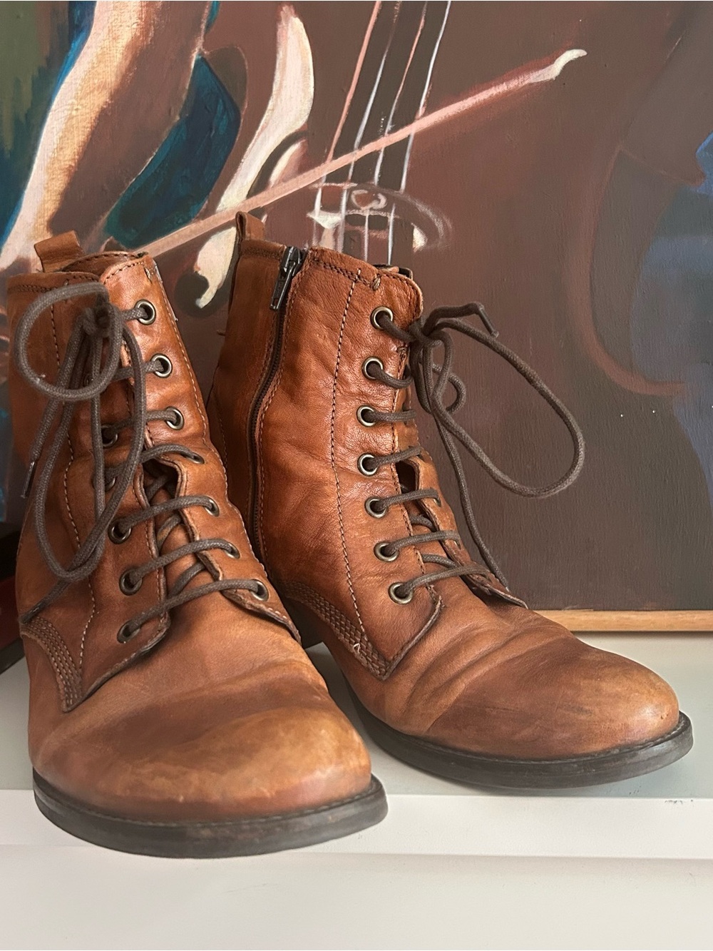 Brown Leather Lace Up Ankle Boots Size 10 EU 41 Y2K Boho Grunge Combat Boots